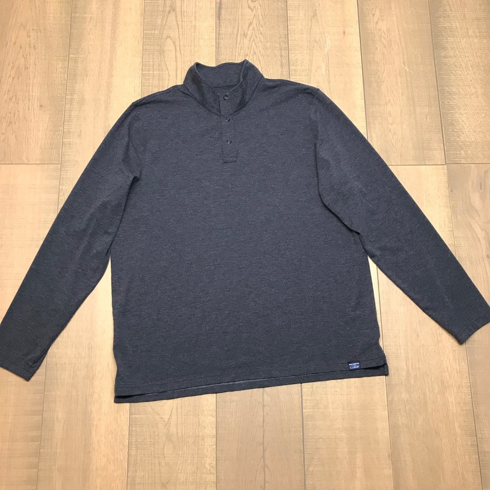 L.L. Bean Shirt Mens Size XL Blue Snap Button Pullover Long Sleeve‎ Pima Cotton